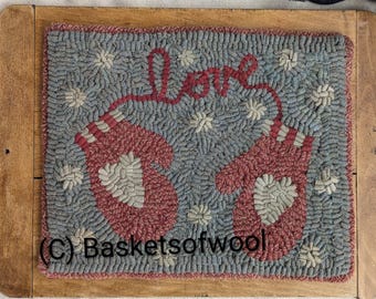 Rug Hooking Pattern - Mitten Love