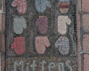 Folk Art Primitive Rug Hooking Pattern-Mittens