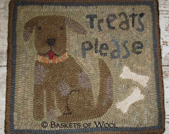 Primitive Folk Art Rug Hooking Pattern~Treats Please~Dog
