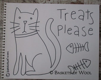 Primitive Folk Art Rug Hooking Pattern~Treats Please~Cat