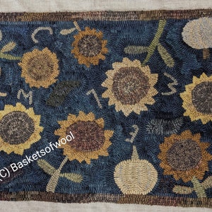 Primitive Folk Art Rug Hooking Pattern Sunflowers & Pumpkins