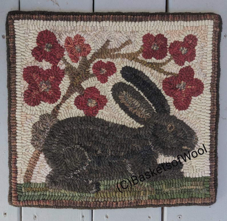 Spring Hooked Rugs Springtime Bunny- Linen Rug Hooking Pattern - Etsy