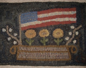 Primitive Rug Hooking Pattern-Americana Flag and Flowers
