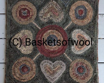 Primitive Rug Hooking Pattern~4 Hearts