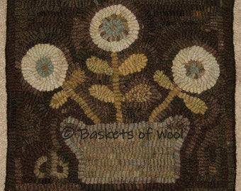 Primitive Rug Hooking Pattern-Basket of Flowers