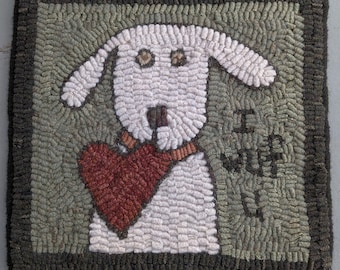 Primitive Folk Art Rug Hooking Pattern-I Wuf U
