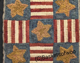Primitive Rug Hooking Pattern-Stars & Stripes Box