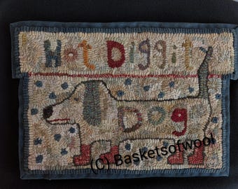 Folk Art Primitive Rug Hooking Pattern-Hot Diggity Dog