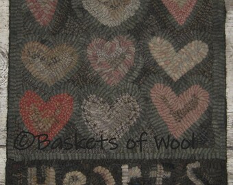 Primitive Folk Art Rug Hooking Pattern-Hearts