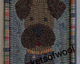 Primitive Folk Art Hooked Dog Rug Mat - Framed ~ I LOVE MY DOG