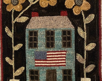 Primitive Rug Hooking pattern~Saltbox & Daisies