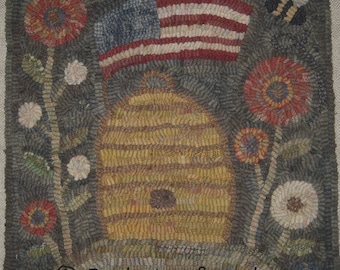 Primitive Rug Hooking Pattern-Americana Beehive