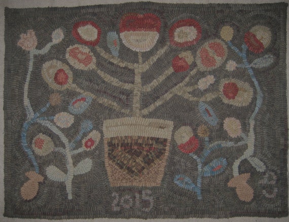 Primitive Rug Hooking Pattern Pot of Flowers - Etsy