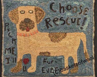 Folk Art Primitive Rug Hooking Pattern-Choose Rescue