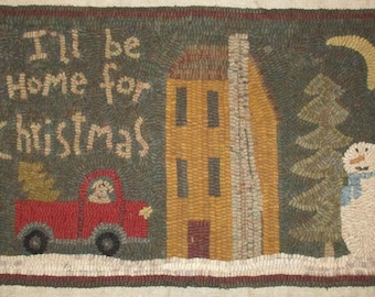 Folk Art Primitive Rug Hooking Pattern~I'll Be Home