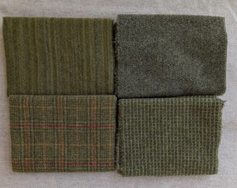 Mill Dyed 100% Wool Bundle- Greens-Washed