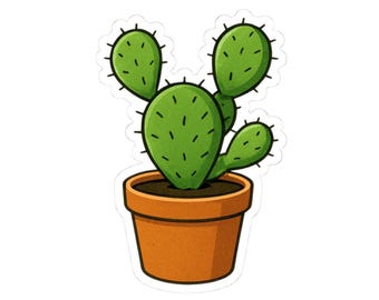 Potted Prickly Pear Cactus Sticker | Plant Decal, Laptop Stickers, Scrapbooking
