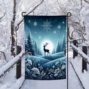 Winter Garden Flag, Deer Christmas, Holiday Garden Flag, Winter Sublimation, Snowflake Flag, Png Designs, Christmas Sublimation