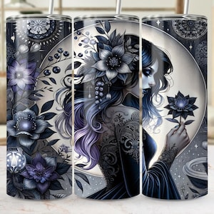 Gothic Tumbler Wrap, Dark Fairy, Floral Tumbler, Tattoo Art, Sublimation Tumbler Design, Woman Tumbler Wrap, 20oz Tumbler Png