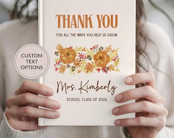 Teacher Thank You Gift Personalized Journal, Fall Appreciation Gift from Student, Custom Name Notebook, School End Of Year Retirement Gifts