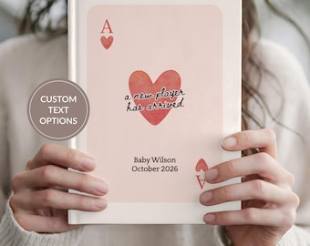 Personalized Baby Shower Guest Book Pregnancy Announcement Gift, Playing Card Game Lover Journal Grandparents Reveal New Mom Wishes Keepsake