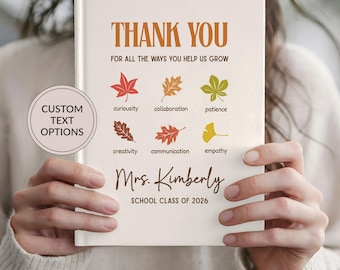 Teacher Thank You Gift Personalized Journal, Fall Appreciation Gift from Student, Custom Name Notebook, School End Of Year Retirement Gifts
