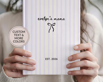 Custom Name Mom Journal, Baby Shower Gift, New Mother Pregnancy Announcement Gifts, Personalized Mother To Be Child Name Stripe Notebook