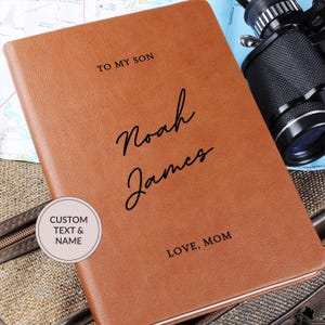 Personalized Journal, Letters to my Son Custom Name Vegan Leather Notebook, Memory Book Friend Baby Boy Shower Gift for New Mom Mother