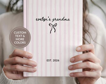 Personalized Grandparent Journal Gift, New Grandma Grandpa Pregnancy Announcement Gifts, Custom Grandchild Name Stripe Notebook