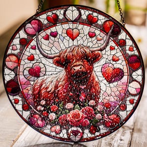 Custom Highland Cow Glass Suncatcher, Personalized Gift for Cow Lover, Cow Ornament for Her, Unique Christmas Gift for Woman
