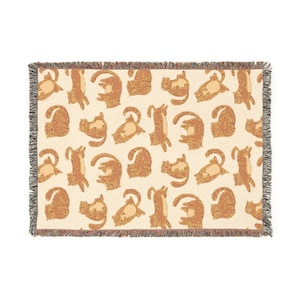 Cute Custom Orange Cat Themed Cozy Woven Throw Blanket