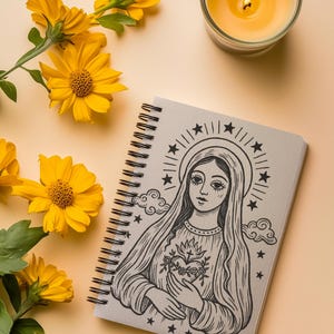 Virgin Mary Notebook – Catholic Journal with Immaculate Heart – Prayer Gift for Women – Christian Stationery – Faith Art Notebook