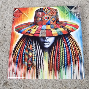 Set of 2 African American Inspired 4x4 Ceramic Art Tile, Desk, Shelf Art