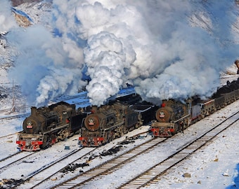 SY Class Chinese Steam Locomotive Photography, Zhalainuoer Railway Heritage, Industrial Wall Art, Heavy Machinery Print, Train Gift