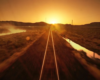 Transcontinental Railroad Sunrise Photo, Chinese Railroad Workers History Art Print, California Zephyr Winnemucca Nevada Track Wall Decor