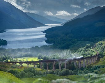 Glenfinnan Viaduct Panoramic Photo, Scotland Highlands Landscape Wall Art, Famous Steam Railway Print, Loch Shiel View Statement Piece, Gift
