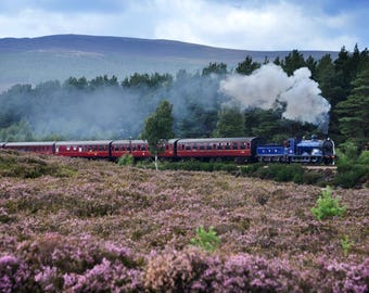 Steam Train Wall Art, Moody Scottish Highlands Landscape Photography, Atmospheric Railway Print for Living Room, Rustic Home Decor,Rail Gift