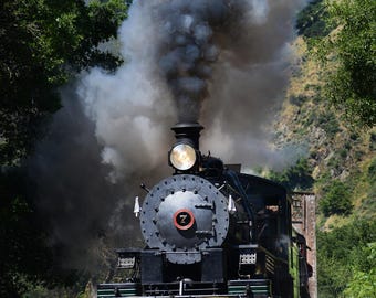 Skookum 7 Steam Train Print, 2-4-4-2 Mallet Locomotive Photo, Historic Railway Front View Art, Steam Engine Wall Decor