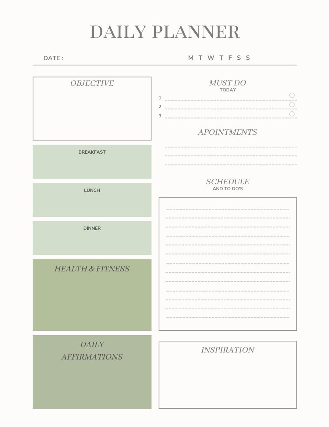 Printable Daily Planner | Minimalist To-do-list | Instant Download PDF ...