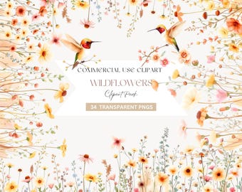 Wildflower Clip Art, Botanical Designs for Invitations, Scrapbooking, and Crafts, Flower Clip art, PNGs