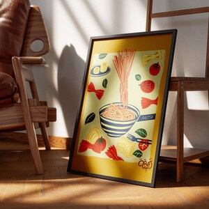 Pasta Art Print, Italian Kitchen Wall Decor, Food Poster, Minimalist Cooking Illustration, Digital Download