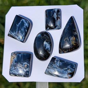 1 Piece Blue Pietersite Freeform Flat Back Gemstone Cabochon wire wrapping Jewelry Pendant setting macrame jewelry metalsmith supplies