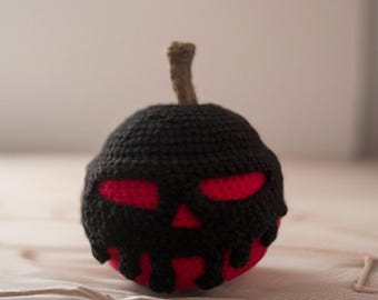 Wicked Poison Apple Plush (Standard Size) – Hand-Crocheted Black & Red Decor with Stem