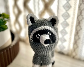 Handmade Crochet Jimothy Funny  Raccoon Plush | Amigurumi Woodland Decor, Acrylic Yarn Collectible