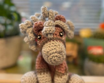 Crochet Horse Plush with Perm Curls | Sparkly Pink Stuffed Pony, Desk Decor