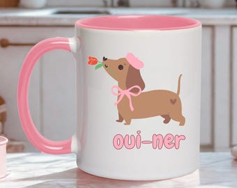 Cute Dachshund Illustration Accent Coffee Mug | Wiener Dog Coffee Cup | French Dog Funny