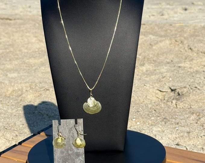 18"  14K Gold over brass box chain with yellow shell and matching earrings