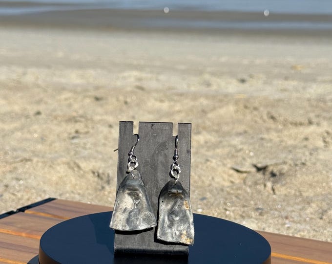 Silver tone hypoallergenic fishhook earrings with Black Shell