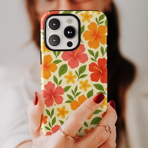 Hawaiian Flower Phone Case, Tropical Floral iPhone Cover, Vibrant Hibiscus Design Samsung Galaxy Google Pixel, Summer Vibes Phone Case