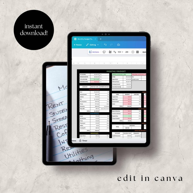 Monthly Budget Spreadsheet Tracker - Etsy